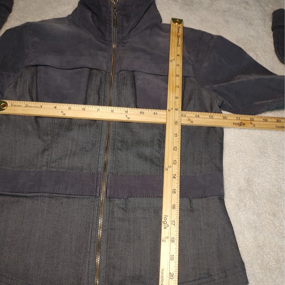 Prana Jacket Women XS Grey Excellent Mixed Media Corduroy Denim Full Zip Utility
